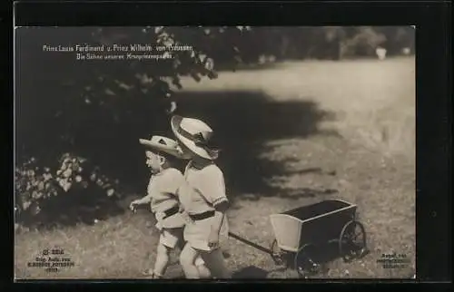 AK Prinz Louis Ferdinand u. Prinz Wilhelm von Preussen mit Bollerwagen