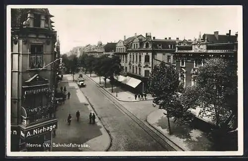 AK Herne i. W., Partie der Bahnhofstrasse