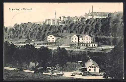 AK Annaberg / Erzgebirge, Bahnhof aus der Vogelschau