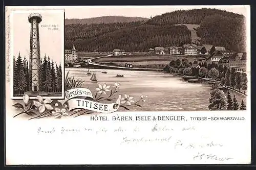 Lithographie Titisee, Hotel Bären, Hochfirstturm