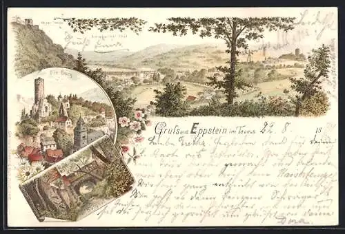 Lithographie Eppstein / Taunus, Burg, Burghof, Kaiser Tempel