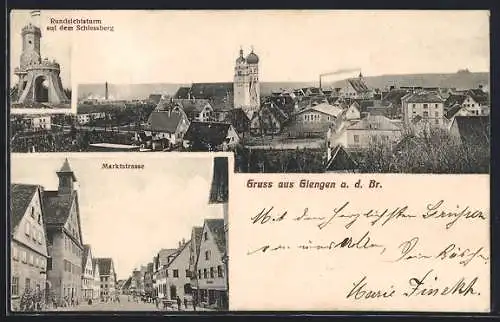 AK Giengen a. d. Br., Marktstrasse, Schiessberg-Aussichtsturm, Teilansicht aus der Vogelschau