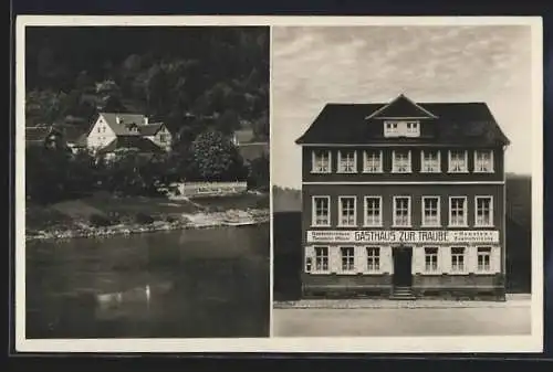 AK Rockenau b. Eberbach, Gasthaus und Pension zur Traube, Uferpartie