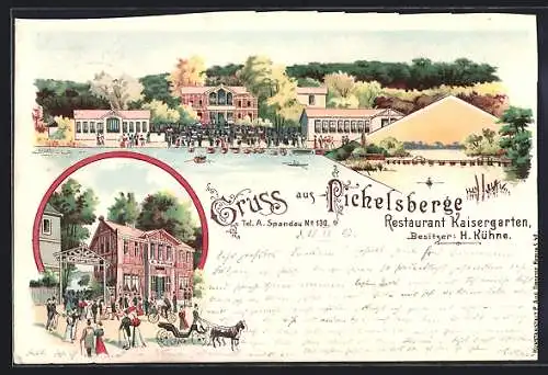 Lithographie Berlin-Pichelsberge, Restaurant Kaisergarten, Bes. H. Kühne