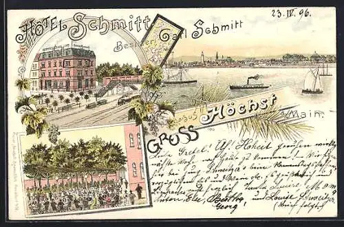 Lithographie Frankfurt-Höchst, Ansichten vom Hotel Schmitt