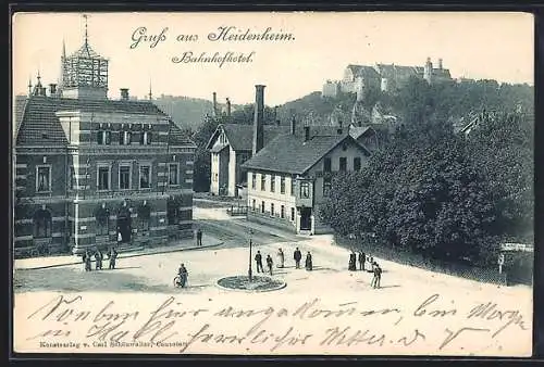 AK Heidenheim / Brenz, Bahnhofshotel und K. Postamt