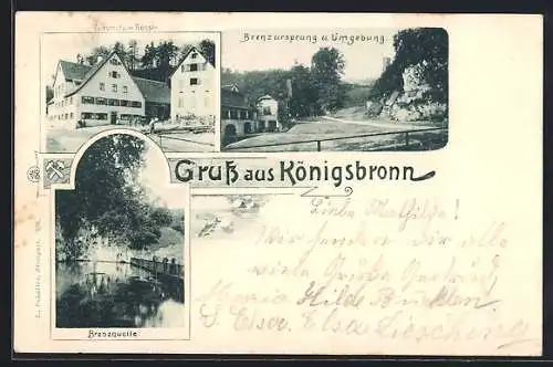 AK Königsbronn, Gasthof zum Rössle, Brenzquelle, Brenzursprung und Umgebung