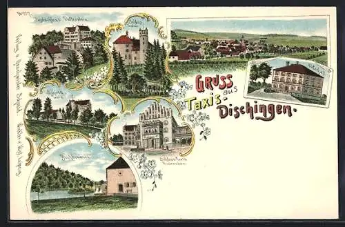 Lithographie Dischingen, Jagdschloss Duttenstein, Buchbrunnen