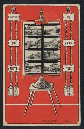 Mechanische-AK Granville, Aufsteller mit 32 Motiven der Ortschaft, Auswechselbar, jeweils 8 werden gezeigt