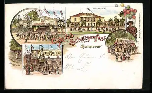 Lithographie Hannover, Volksfest Schützenfest, Gasthaus Schützenhaus, Lederer-Bräu Nürnberg