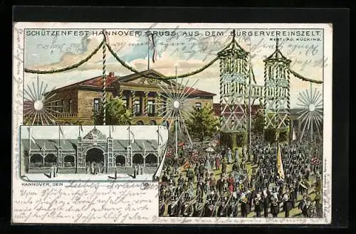 Lithographie Hannover, Bürgervereinszelt auf dem Schützenfest