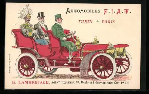 Lithographie Paris, Automobiles Fiat, E. Lamberjack, 95 Boulevard Gouvion-Saint-Cyr