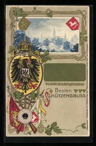 Passepartout-Lithographie Hannover, 14. Deutsches Bundesschiessen 1903, Wappen