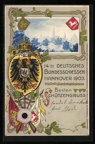 Passepartout-Lithographie Hannover, 14. Deutsches Bundesschiessen 1903, Wappen