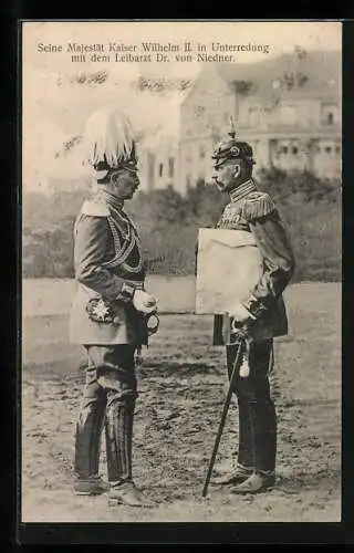 AK Kaiser Wilhelm II. in Unterredung mit dem Leibarzt Dr. von Nieder