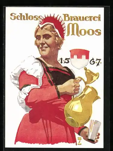 Künstler-AK Ludwig Hohlwein: Werbung der Schloss-Brauerei Moos