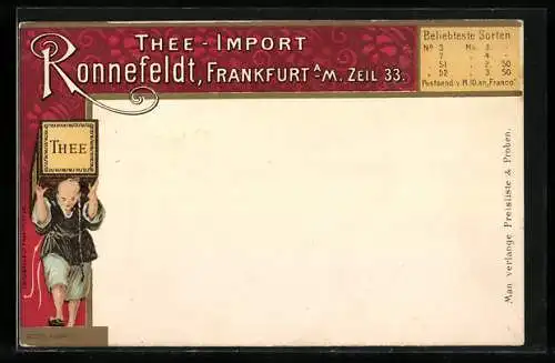 Lithographie Ganzsache PP9B20: Frankfurt a. M., Tee-Import Ronnefeldt, Zeil 33, Chinese mit Teekiste