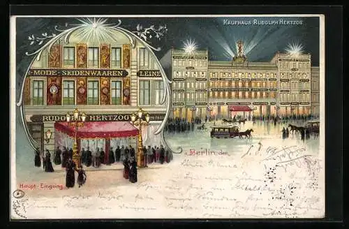 Lithographie Ganzsache PP9F11 /04: Berlin, Kaufhaus Rudolph Hertzog bei Nacht, Brüderstrasse