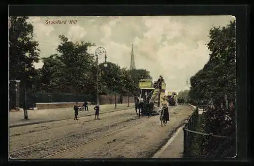 AK Horse-drawn railway at Stamford Hill, Pferdebahn