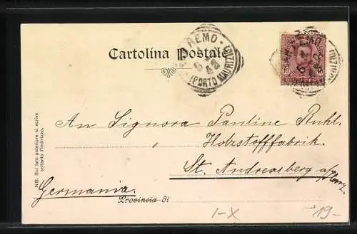 Lithographie San Remo, Porto, la Promenade, Rue S. Brigida