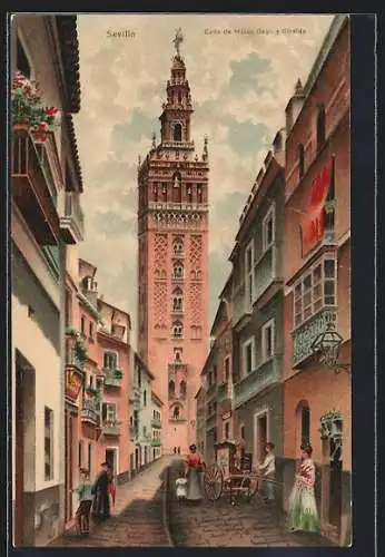 Lithographie Sevilla, Calle de Mateo Gago y Giralda