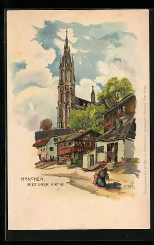 Künstler-AK G. Graf: München, Blick zur Giesinger Kirche