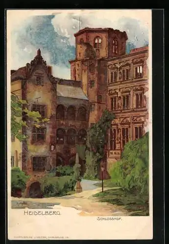 Künstler-AK K. Mutter: Heidelberg, begrünter Schlosshof