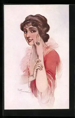 Künstler-AK Roberto Franzoni: Dame blickt mit Lächeln auf den Betrachter