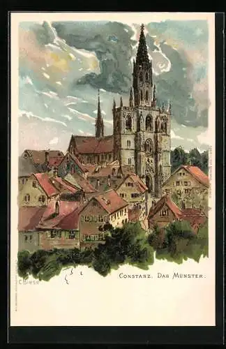 Künstler-AK C.Biese: Konstanz, Ortspartie mit Münster