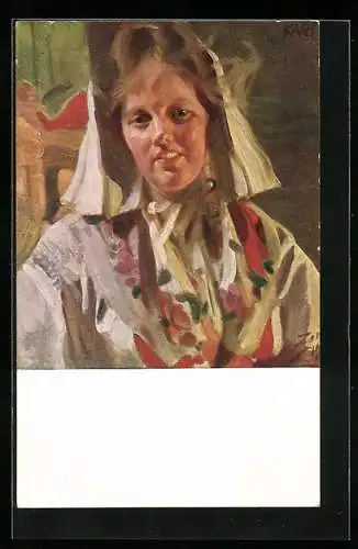 Künstler-AK sign. Anders Zorn: Kari, Frauenportrait in Tracht