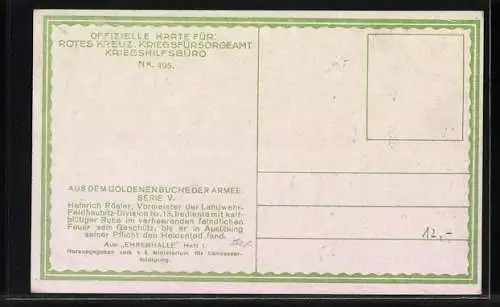 AK Rotes Kreuz Nr. 495: Heinrich Rösler, Vormeister der Landwehr-Feldhaubitz-Division Nr. 13..., Kriegsfürsorge