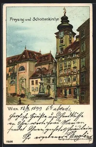 Lithographie Wien I, Freyung und Schottenkirche