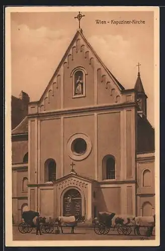 AK Wien, Kapuziner-Kirche mit Kutschen