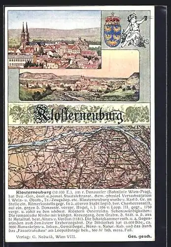 Künstler-AK Klosterneuburg, Totalansicht, Landkarte