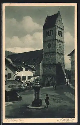 AK Zell am See, Wettersäule auf dem Marktplatz