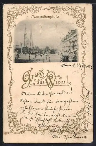 AK Wien, Strassenbahn am Maximilianplatz