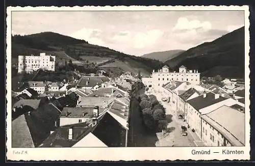 AK Gmünd /Kärnten, Teilansicht mit Schloss aus der Vogelschau