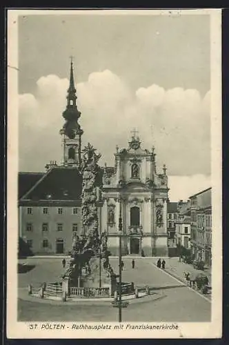 AK St. Pölten, Rathausplatz mit Franziskanerkirche