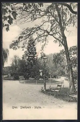 AK Graz, Stadtpark-Idylle, Anlagen mit Bänken