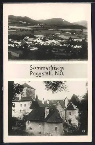 AK Pöggstall, Burgansicht, Totalansicht mit Kirche und Bergpanorama