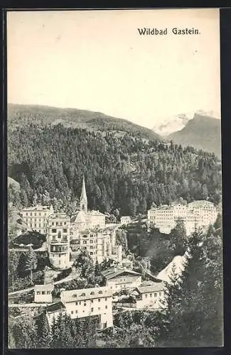 AK Wildbad Gastein, Teilansicht aus der Vogelschau