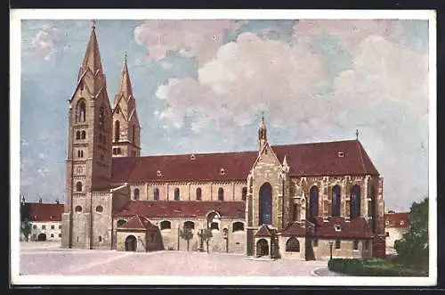 AK Wiener-Neustadt, Die Pfarrkirche, Panorama-Ansicht