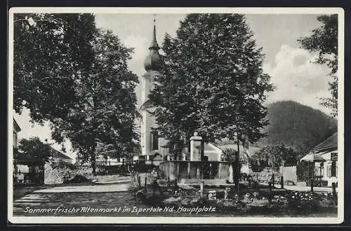 AK Altenmarkt im Ispertal, Hauptplatz mit Kirche u. Denkmal