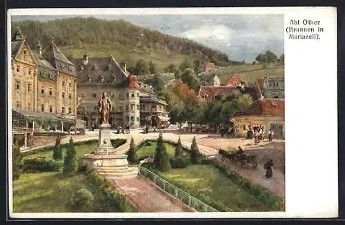 Künstler-AK Mariazell, Partie am Brunnen