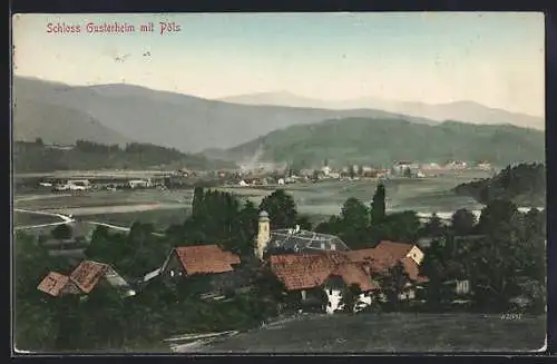 AK Pöls, Schloss Gusterheim mit Pöls aus der Vogelschau