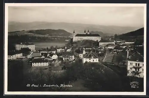 AK St. Paul im Lavanttale, Totalansicht mit Fernblick aus der Vogelschau