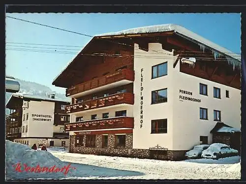 AK Westendorf /Tirol, Pension Fleidingerhof P. u. M. Pirchl im Schnee