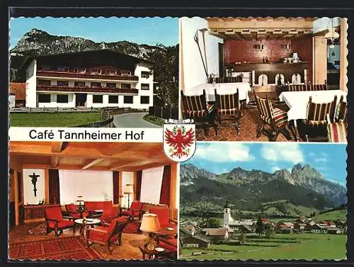 AK Tannheim in Tirol, Gasthaus und Café Tannheimer Hof mit Innenansichten