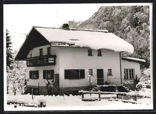 AK Dalaas a. Arlberg, Die Pension Haus Adete v. Josef Mätzler im Schnee