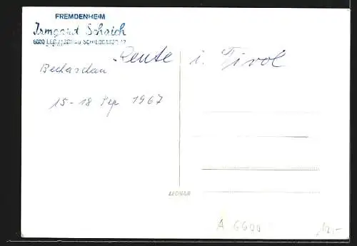 AK Lechaschau /Reutte, Die Pension Irmgard Schaich, Schiedgasse 12